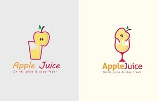 concept de logo de jus de fruits pour jus de pomme avec dessin vectoriel en verre