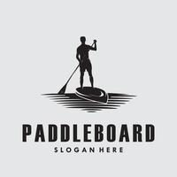 homme, dans, paddle, planche, silhouette, logo, vecteur, conception vecteur