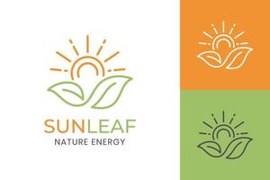 eco leaf sun logo icône symbole pour la ferme verte biologique produits frais naturels style d'art en ligne vecteur