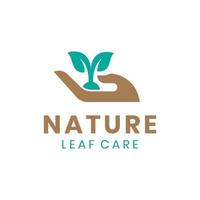 icône de la main logo de soin des feuilles avec concept de conception de plante pour la biologie, la médecine, les herbes, la conception de logo naturel de printemps vecteur