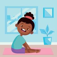 fille afro pratiquant le yoga vecteur