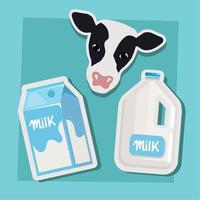 boîte à lait et pot avec vache vecteur