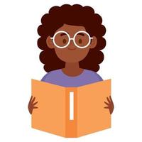 fille afro lisant un livre jaune vecteur