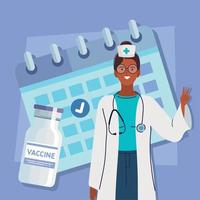 infirmière afro avec flacon de vaccin vecteur