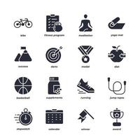 ensemble d'icônes vectorielles fitness, collection de symboles solides modernes, pack de pictogrammes de style rempli. signes, illustration de logo. vecteur