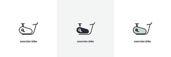 icône de vélo d'exercice. ligne, version colorée de contour solide et rempli, contour et signe vectoriel rempli. symbole d'idée, illustration de logo. graphiques vectoriels