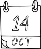 calendrier dessiné à la main dans un style doodle. 14 octobre. Journée mondiale de la normalisation, date. icône, élément autocollant pour la conception. planification, vacances d'affaires vecteur