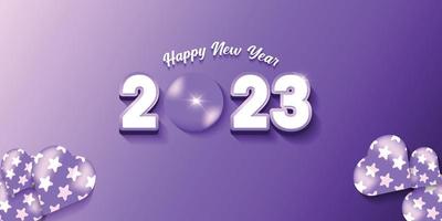 bonne année 2023, conception de boule violette et numéro 2023, illustration vectorielle vecteur