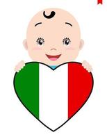 visage souriant d'un enfant, d'un bébé et d'un drapeau italien en forme de cœur. symbole du patriotisme, de l'indépendance, du voyage, de l'emblème de l'amour. vecteur