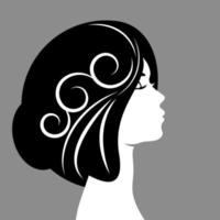silhouettes de profil de belle femme avec une coiffure élégante, conception de visage de jeune femme vectorielle, tête de fille de beauté avec des cheveux stylés, portrait graphique de dame de mode. vecteur