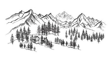 paysage de montagne, illustration dessinée à la main vecteur