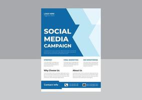 dépliant de marketing des médias sociaux. conception de modèle de marketing de médias sociaux. couverture, affiche, dépliant, format a4, conception de flyer. vecteur