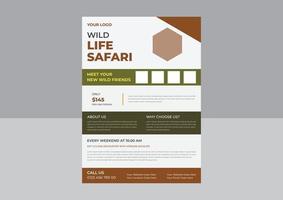 dépliant de safari animalier, conception d'affiche de sauvegarde de la faune, affiche de visite de savane avec dépliant d'animaux. vecteur