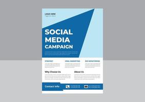 dépliant de marketing des médias sociaux. conception de modèle de marketing de médias sociaux. couverture, affiche, dépliant, format a4, conception de flyer. vecteur