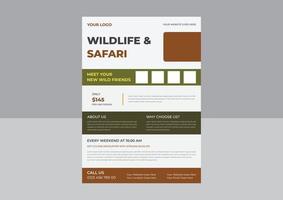 dépliant de safari animalier, conception d'affiche de sauvegarde de la faune, affiche de visite de savane avec dépliant d'animaux. vecteur