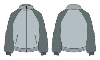 modèle d'illustration vectorielle de croquis plat de mode technique à manches longues de couleur deux tons avec fermeture à glissière et poche veste sweat-shirt. vêtements chandail veste dessin plat vecteur maquette cad.