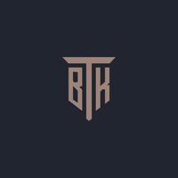 monogramme de logo initial bk avec conception d'icône de pilier vecteur