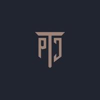 monogramme de logo initial pj avec conception d'icône de pilier vecteur