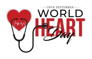 journée mondiale du coeur avec modèle de conception de coeur rouge vecteur