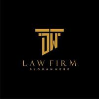 logo initial monogramme dw pour cabinet d'avocats avec conception de pilier vecteur