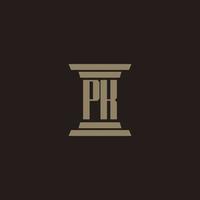 logo initial monogramme pk pour cabinet d'avocats avec conception de pilier vecteur