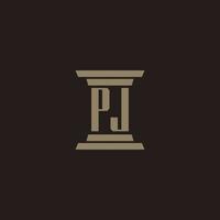 logo initial monogramme pj pour cabinet d'avocats avec conception de pilier vecteur