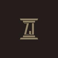 logo initial monogramme zj pour cabinet d'avocats avec conception de pilier vecteur