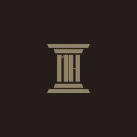 logo initial monogramme mh pour cabinet d'avocats avec conception de pilier vecteur