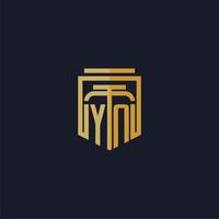 yn logo monogramme initial élégant avec un design de style bouclier pour les jeux de cabinet d'avocats muraux vecteur