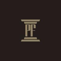 pf monogramme logo initial pour cabinet d'avocats avec conception de pilier vecteur