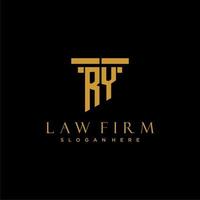 logo initial monogramme ry pour cabinet d'avocats avec conception de pilier vecteur