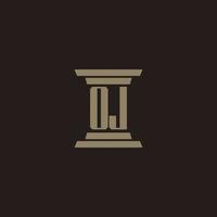logo initial du monogramme oj pour un cabinet d'avocats avec un design de pilier vecteur