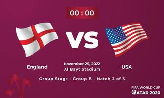 modèle de match de football angleterre vs états-unis, coupe du monde fifa au qatar 2022 vecteur