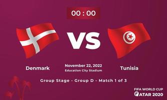 modèle de match de football danemark vs tunisie, coupe du monde fifa au qatar 2022 vecteur