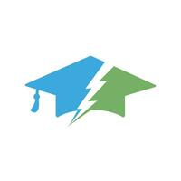 modèle de logo vectoriel étudiant flash. logo de l'éducation avec chapeau de graduation et icône de tonnerre.