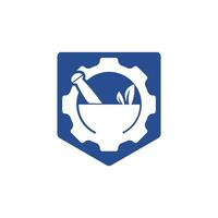 conception de logo vectoriel de pharmacie d'engrenage. concept de logo de santé mécanique.