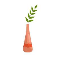 un vase de couleur corail avec une branche verte dans un style plat simple. vecteur