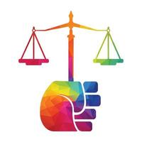 échelles de justice dans la conception de modèle de logo de main. concept de logo de justice de révolution. vecteur