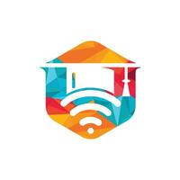 chapeau diplômé et création de logo vectoriel wifi. étudier le concept de logo en ligne.