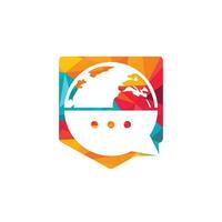 création de logo vectoriel de chat mondial. logo globe avec icône de conversation bulle.