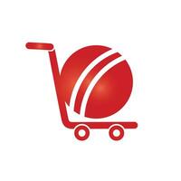 création de logo de balle de cricket et de chariot. concept de conception de logo d'achat de cricket. vecteur