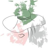 un dessin stylisé abstrait d'un visage de femme dans un chapeau sur un fond de taches colorées. isoler vecteur