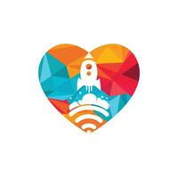 création de logo vectoriel de fusée wifi. signal wifi avec conception d'icône de fusée et de coeur.