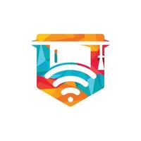 chapeau diplômé et création de logo vectoriel wifi. étudier le concept de logo en ligne.