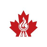 conception de logo de nourriture de gril de barbecue du canada. logo d'icône de feuille d'érable et de feu. vecteur
