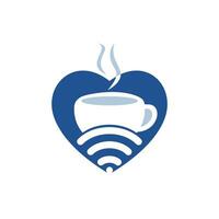 tasse à café avec logo icône vecteur wifi et coeur. modèle de conception de logo créatif pour café ou restaurant.