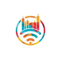 création de logo vectoriel smart city tech. concept de conception de logo internet ville.