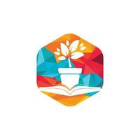 création de logo vectoriel de livre écologique. logo d'icône de livre et de pot de fleur.