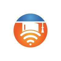 chapeau diplômé et création de logo vectoriel wifi. étudier le concept de logo en ligne.