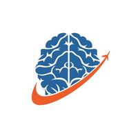création de logo vectoriel de voyage intelligent. conception d'icône de logo de voyage de cerveau.